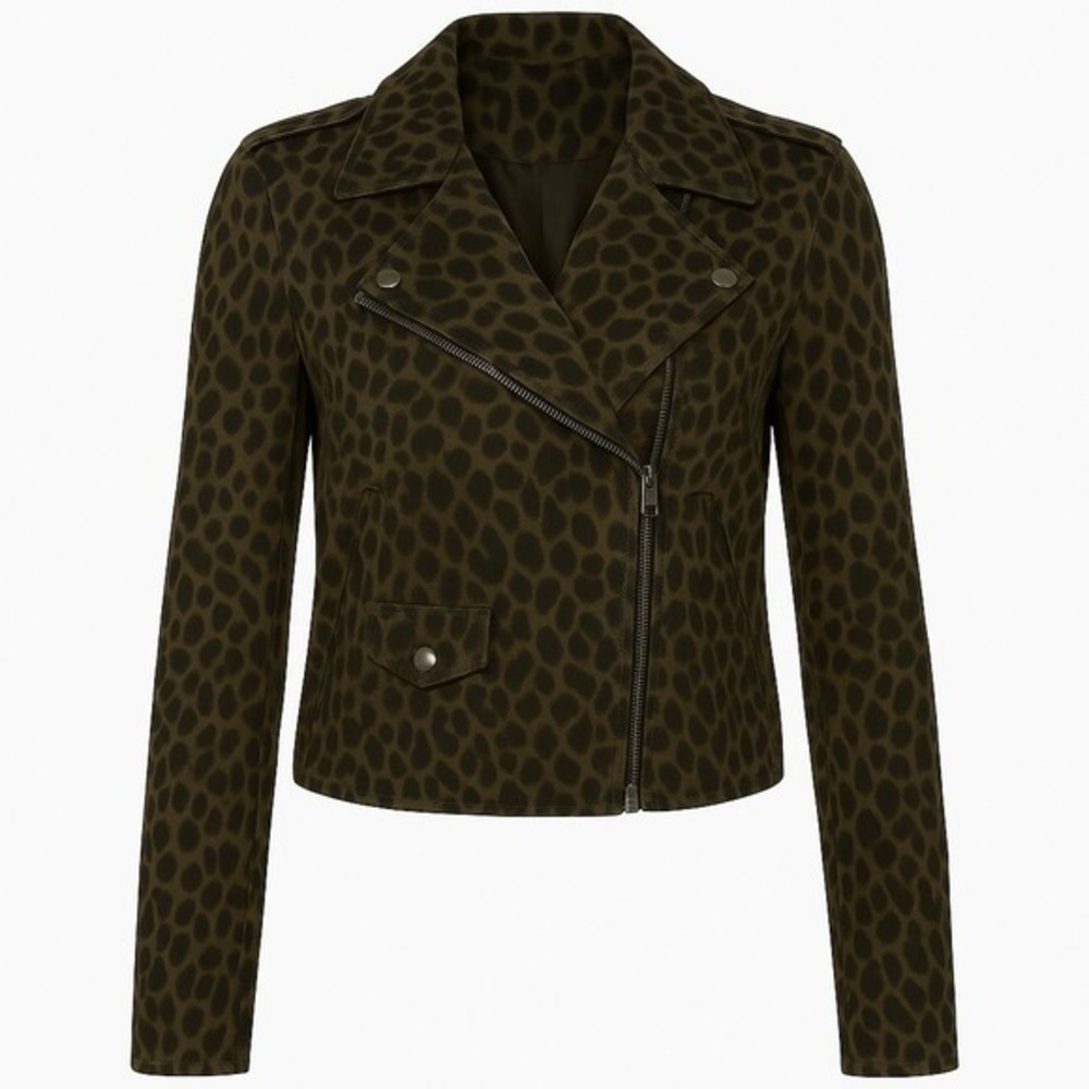 Sanctuary Crafted & Tailored Brown‎ Leopard Moto Style Jacket NWOT Size XXS